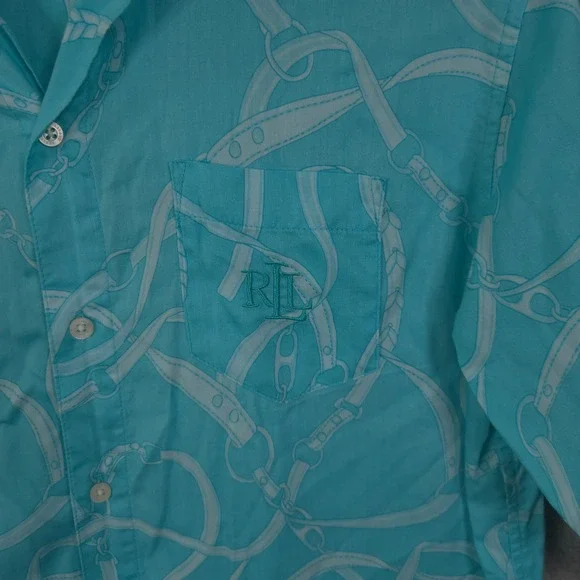 Lauren Ralph Lauren Button Up Shirt Dress Long Sleeve Top Crest Geometric Large - Picture 3 of 15